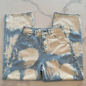 Cider Jeans - Tie-Dye/Bleach, Wide leg, Light Wash, White - Size M, Inseam 27.5"